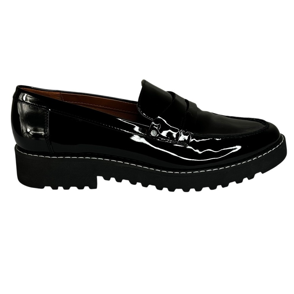 New Franco Sarto Cassandra Penny Loafer Black Round Toe Block Heel Shoe 8.5M NEW